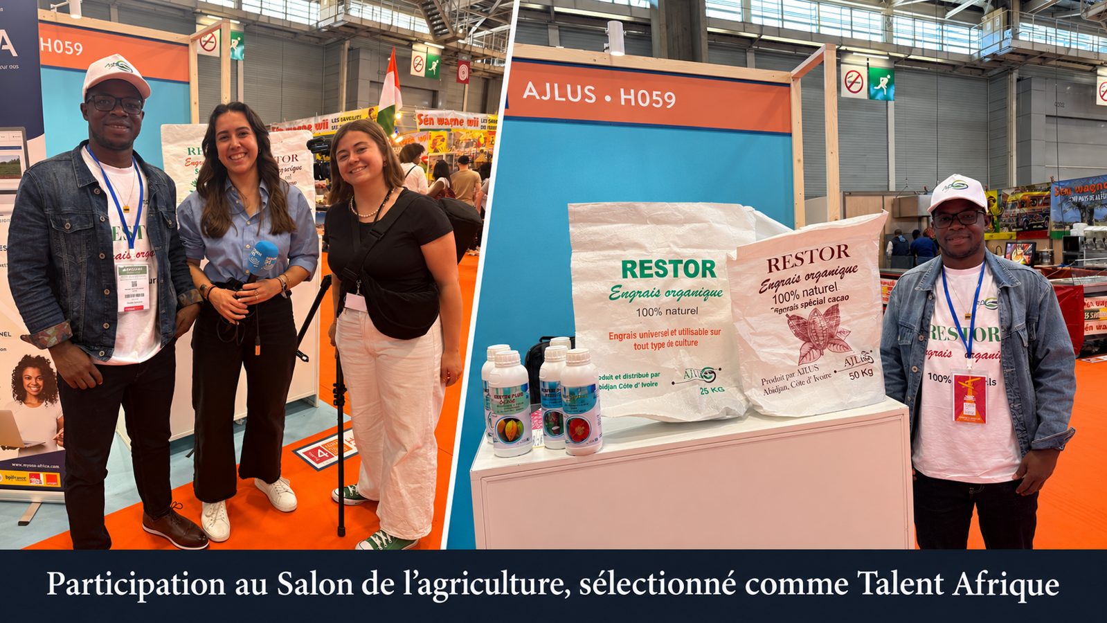 L'équipe AJLUS sur son stand H059 au Salon de l'agriculture, avec les engrais RESTOR